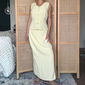 coldwater creek butter yellow two piece set maxi skirt and vest top size medium